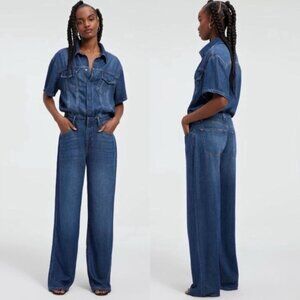 Good American Denim Wide Leg Jumpsuit Short Sleeve One Piece Size 1 Weihgtless